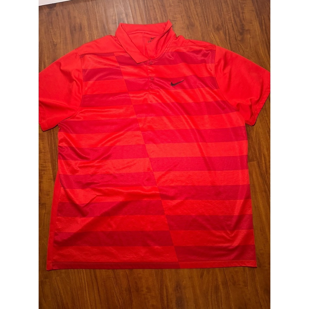 Nike Dri Fit  Polo Shirt Mens 2XL Red Stripe Blade Golf Tech CK5921-657